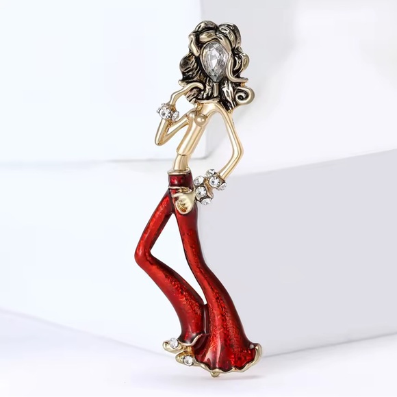 Anthropologie Jewelry - Elegant Red and Gold Fashion Brooch